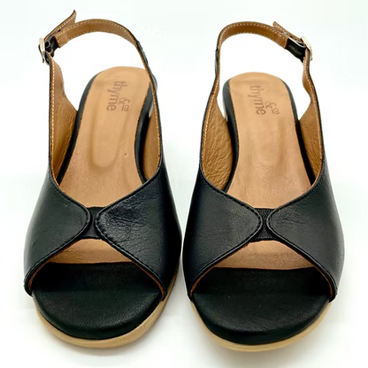 Thyme and Co Wafer Peep Toe Leather Slingback Heel