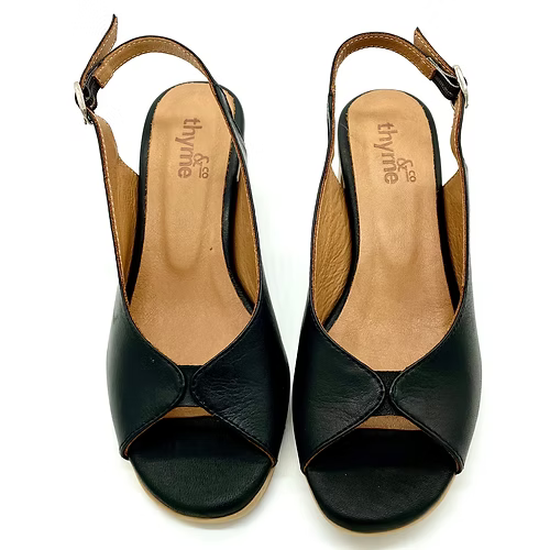 Thyme and Co Wafer Peep Toe Leather Slingback Heel