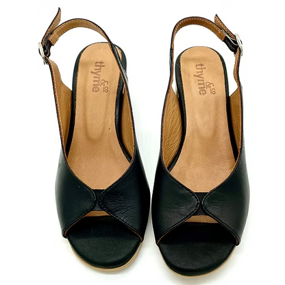 Thyme and Co Wafer Peep Toe Leather Slingback Heel