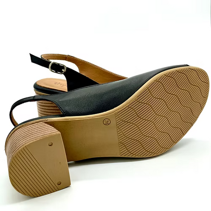 Thyme and Co Wafer Peep Toe Leather Slingback Heel