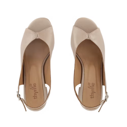 Thyme and Co Wafer Peep Toe Leather Slingback Heel