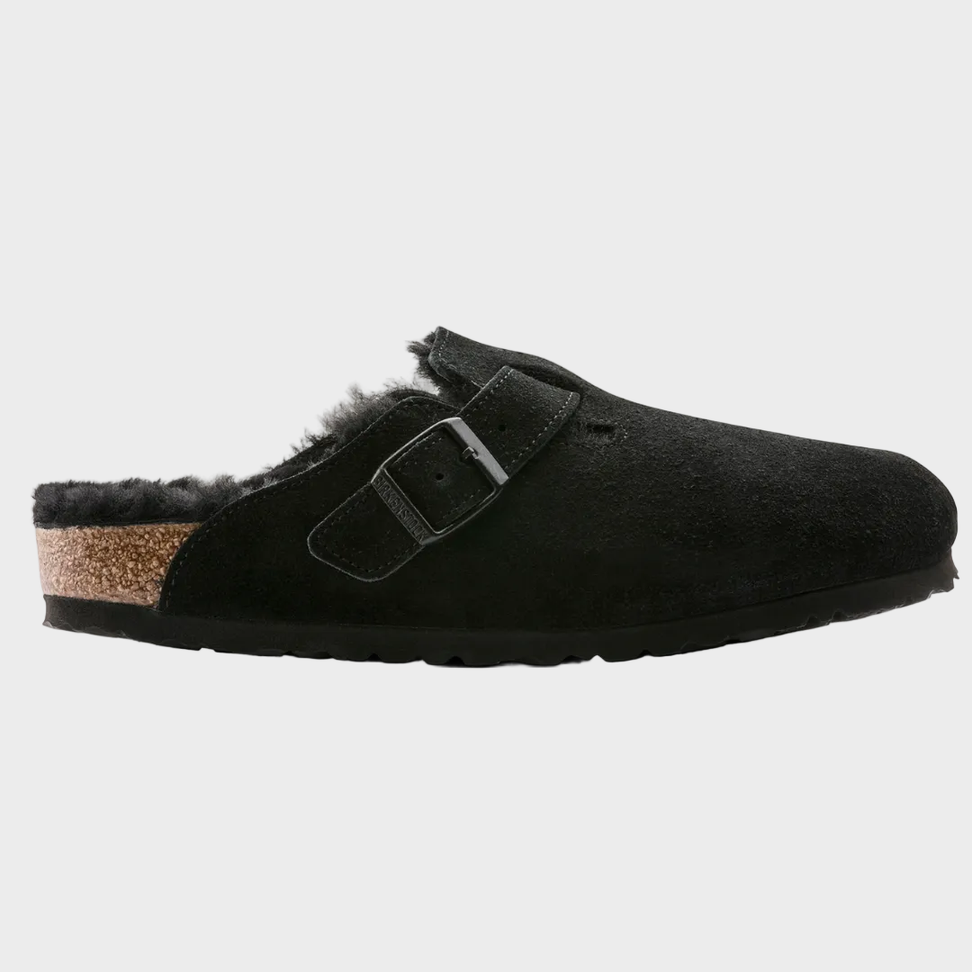 Birkenstock Boston Black Shearling Suede Clog
